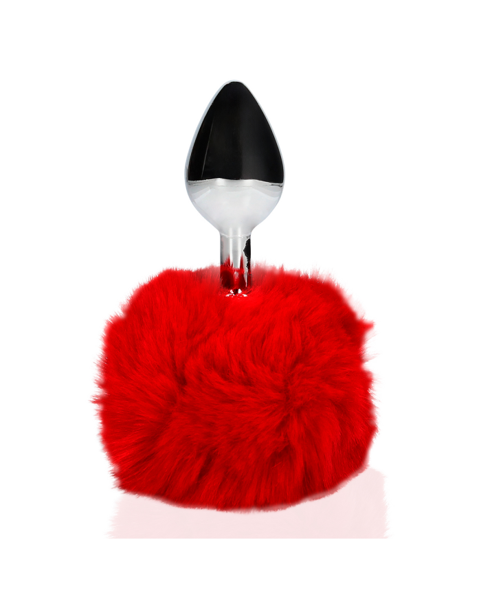 Bunny Tail with Metal Butt Plug - Red