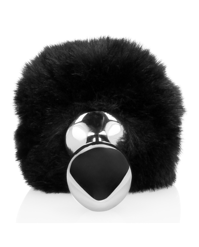 Bunny Tail with Metal Butt Plug - Black