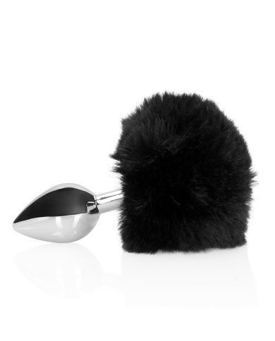 Bunny Tail with Metal Butt Plug - Black
