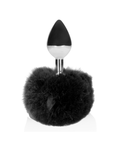 Bunny Tail with Metal Butt Plug - Black