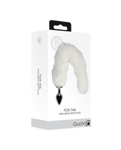 Fox Tail with Metal Butt Plug - White