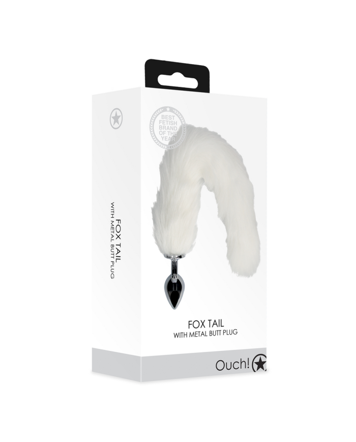 Fox Tail with Metal Butt Plug - White