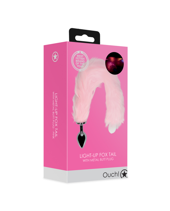 Light-up Fox Tail with Metal Butt Plug - Pink