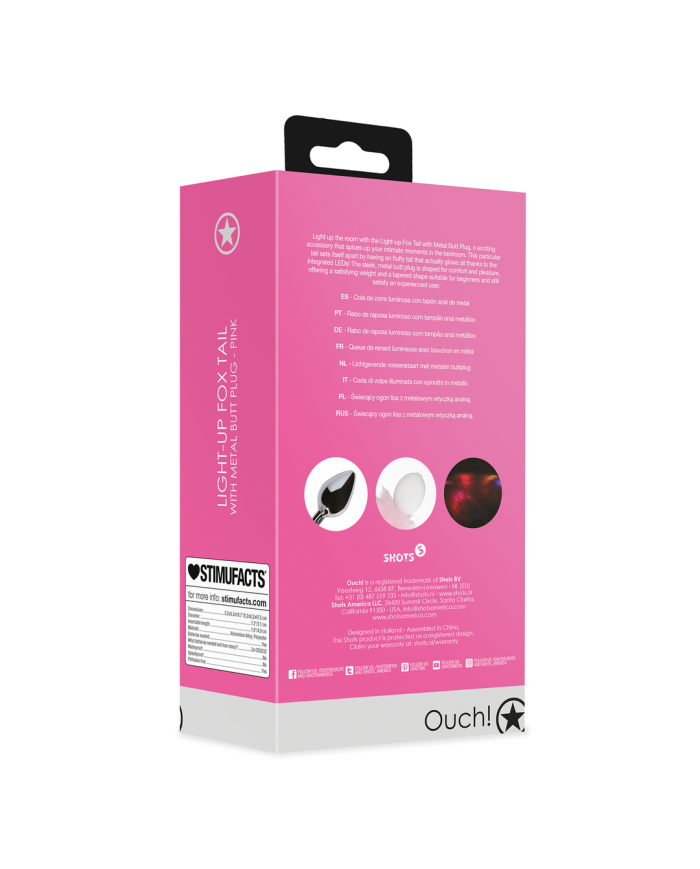 Light-up Fox Tail with Metal Butt Plug - Pink