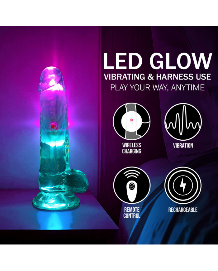 LED Vibrating Straight Cock with Balls - 6   15 cm - Transparent