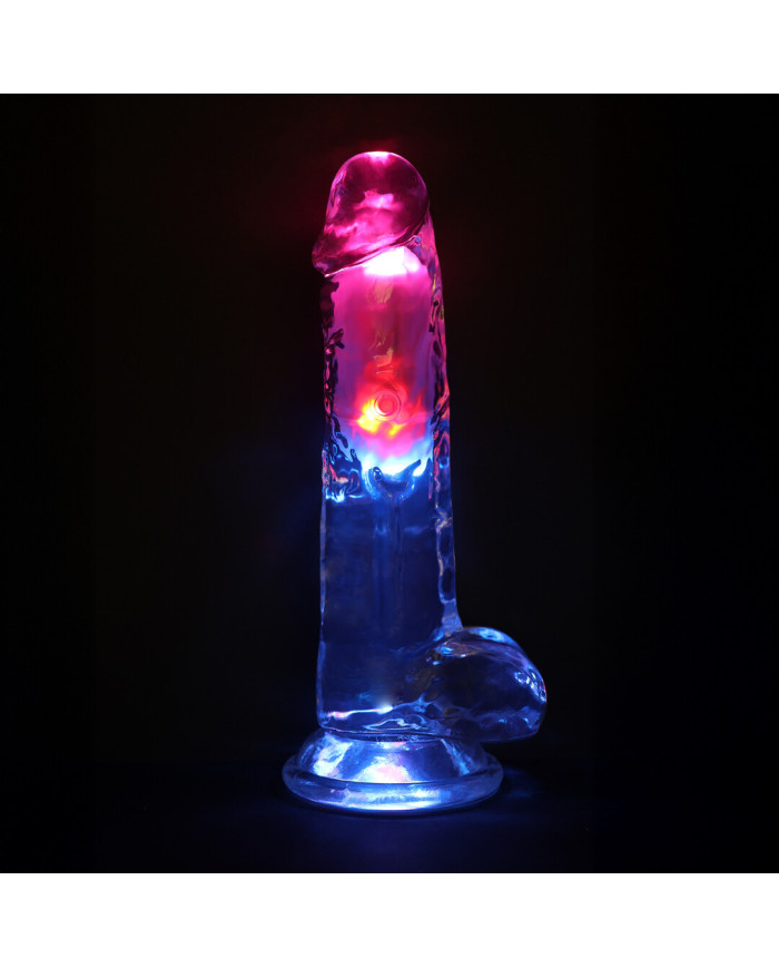 LED Vibrating Straight Cock with Balls - 8   20 cm - Transparent