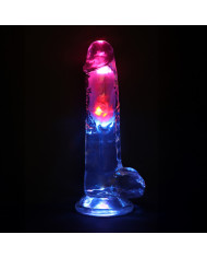 LED Vibrating Straight Cock with Balls - 8   20 cm - Transparent