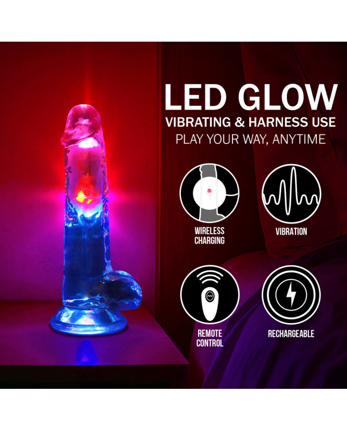 LED Vibrating Straight Cock with Balls - 8   20 cm - Transparent