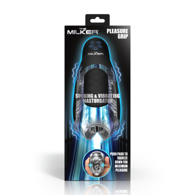 The Milker Pleasure Grip - Sucking and Vibrating Masturbator - Transparent Black