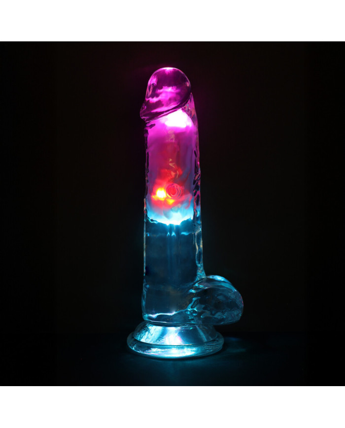 LED Vibrating Straight Cock with Balls - 7   18 cm - Transparent
