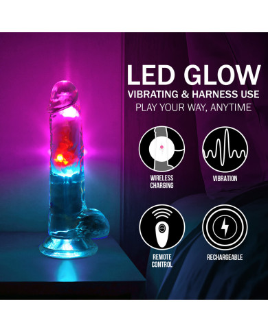 LED Vibrating Straight Cock with Balls - 7   18 cm - Transparent