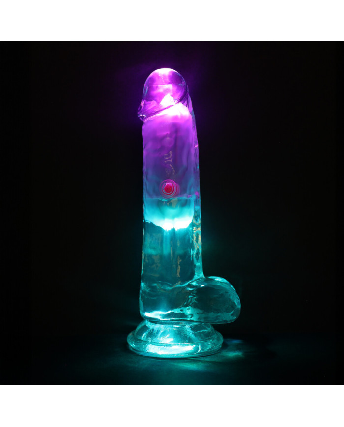 LED Vibrating Straight Cock with Balls - 6   15 cm - Transparent