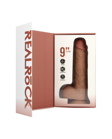Vibrating Regular Straight Cock with Balls - 9   23 cm - Tan