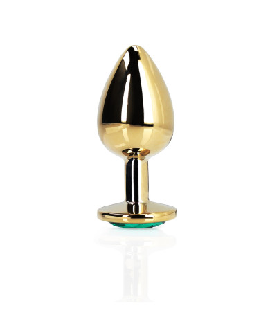 Round Gem Butt Plug - Large - Gold Emerald Green