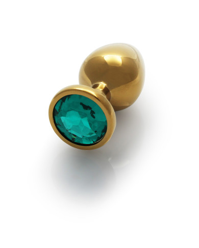 Round Gem Butt Plug - Large - Gold Emerald Green