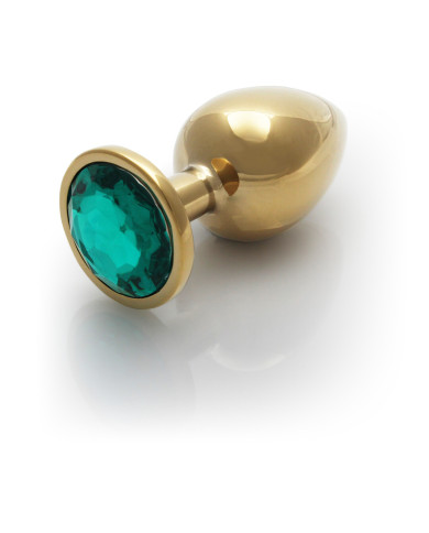 Round Gem Butt Plug - Large - Gold Emerald Green