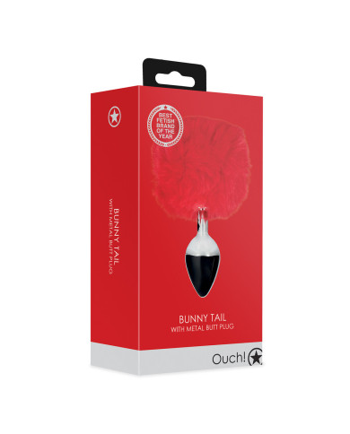 Bunny Tail with Metal Butt Plug - Red