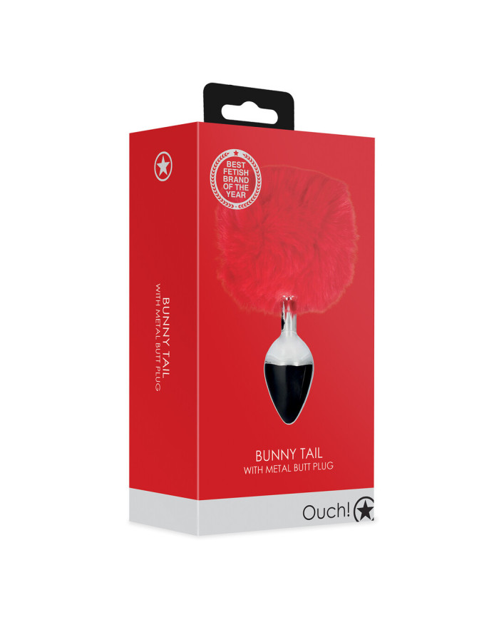 Bunny Tail with Metal Butt Plug - Red