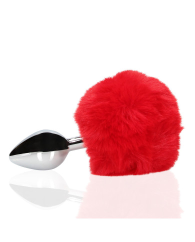 Bunny Tail with Metal Butt Plug - Red