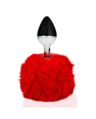 Bunny Tail with Metal Butt Plug - Red