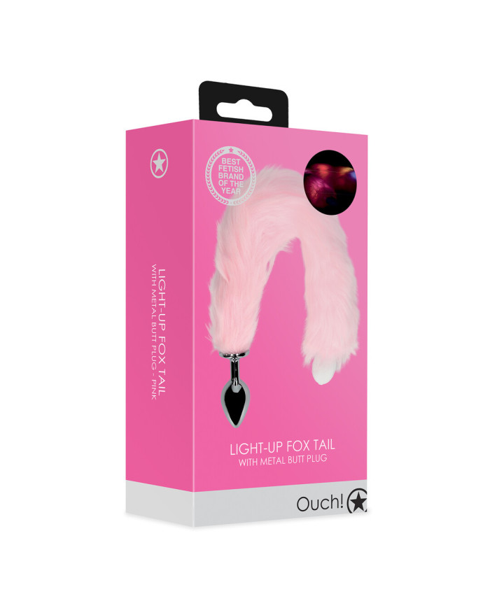Light-up Fox Tail with Metal Butt Plug - Pink