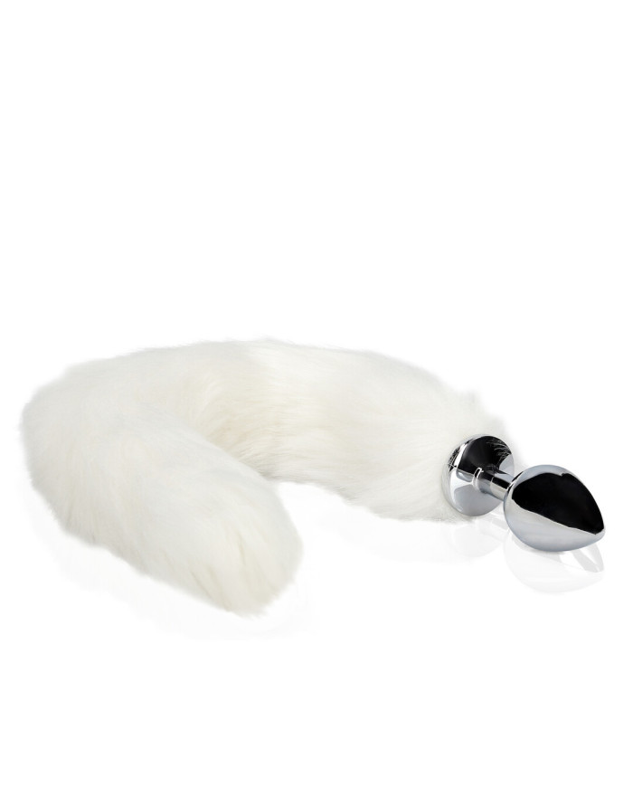 Fox Tail with Metal Butt Plug - White