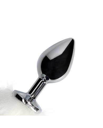 Fox Tail with Metal Butt Plug - White