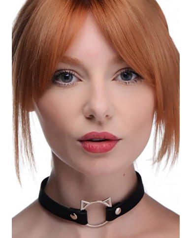 Kinky Kitty Ring Slim Choker - PU Leather - Black