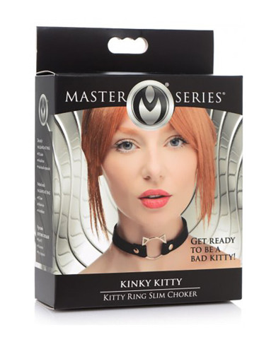 Kinky Kitty Ring Slim Choker - PU Leather - Black