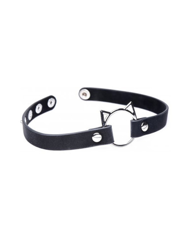 Kinky Kitty Ring Slim Choker - PU Leather - Black