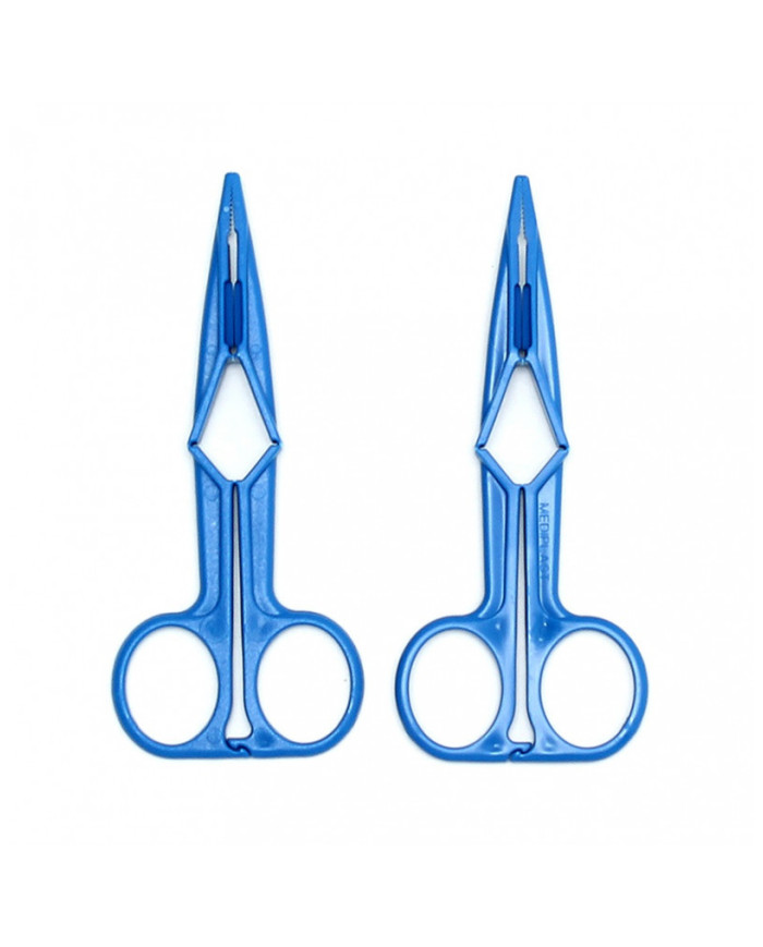 Rimba - Scissor nipple clamps of blue synthetic material (pair)