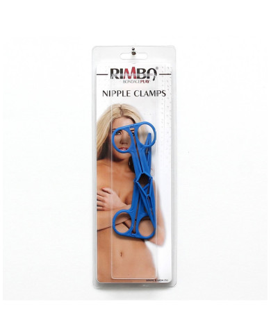 Rimba - Scissor nipple clamps of blue synthetic material (pair) Rimba - Scissor nipple clamps of blue synthetic material (pair)