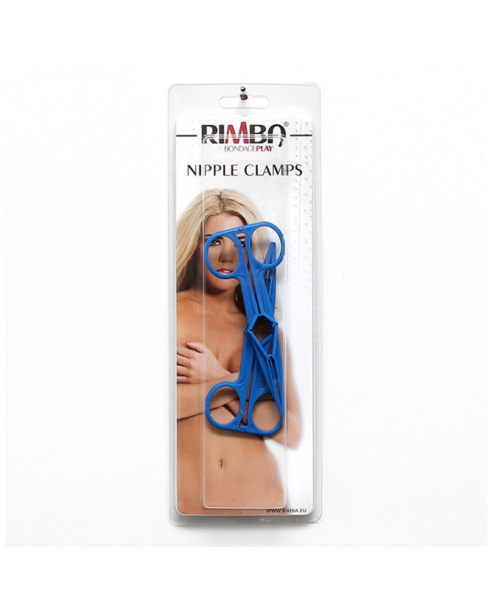 Rimba - Scissor nipple clamps of blue synthetic material (pair)