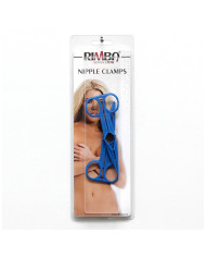 Rimba - Scissor nipple clamps of blue synthetic material (pair)