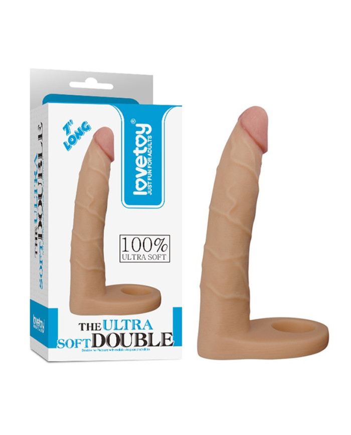 LoveToy - The Ultra Soft Double 7    18 cm - Dubbele Penetratie Dildo - Nude