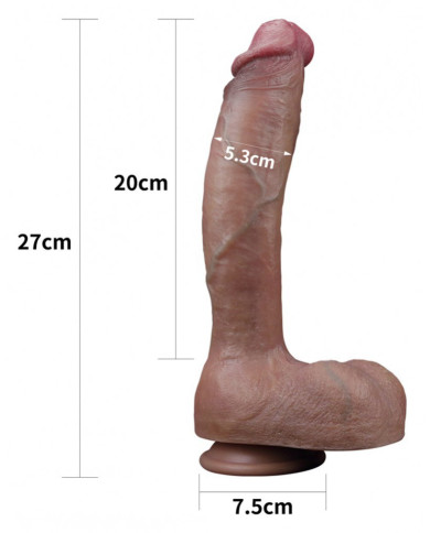 LoveToy - Dual Layered Silicone Dildo 27 cm (  5.3 cm) - Brown