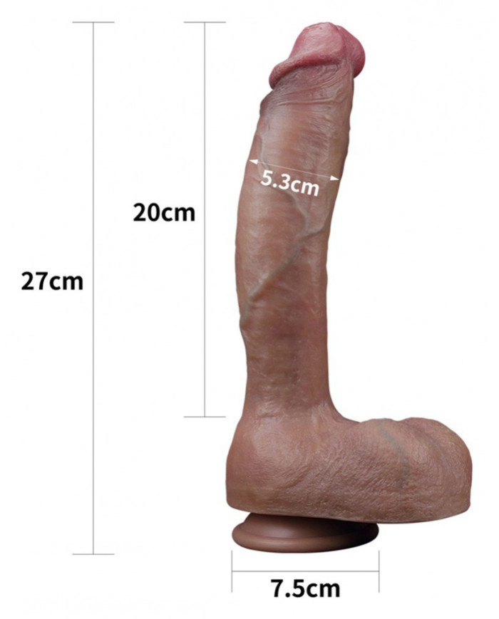 LoveToy - Dual Layered Silicone Dildo 27 cm (  5.3 cm) - Brown