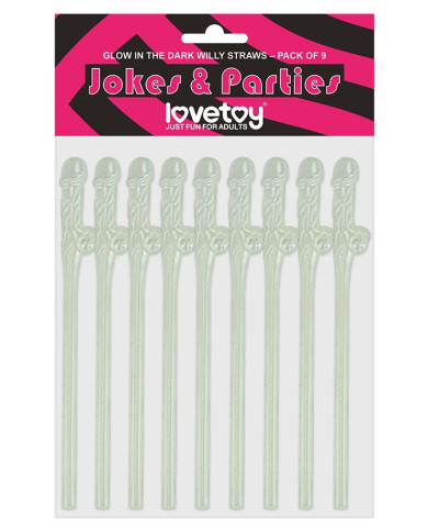 LoveToy - Glow in The Dark Willy Straws - Pack van 9 LoveToy - Glow in The Dark Willy Straws - Pack van 9