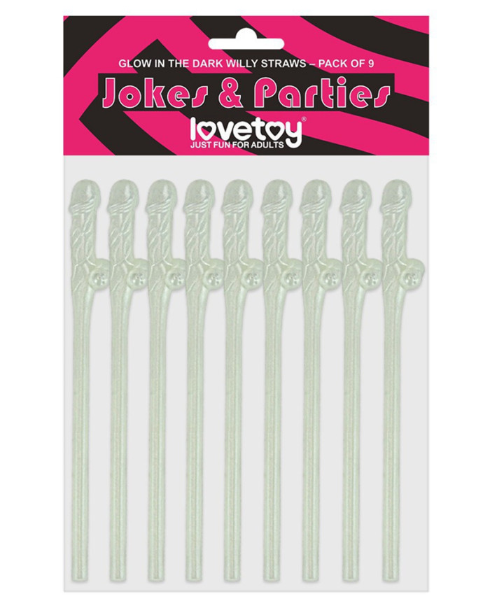 LoveToy - Glow in The Dark Willy Straws - Pack van 9
