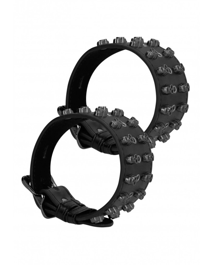 Ouch  Skulls and Bones - Ankle Cuffs with Skulls - Black