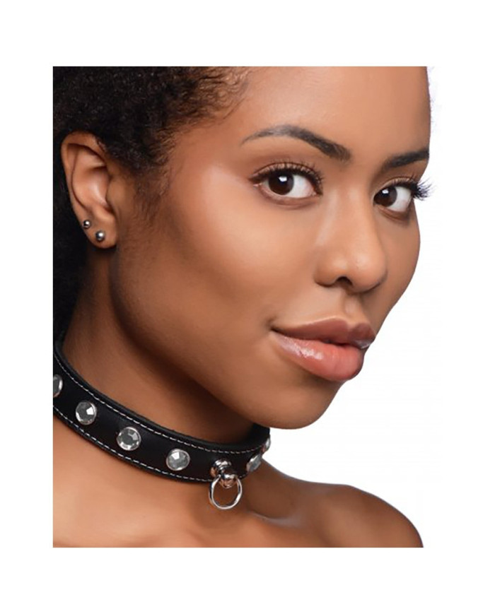 Bling Vixen - Leather Choker with Rhinestones