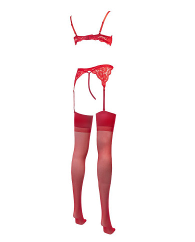 Amorable by Rimba - 1 2 Cup Bra with G-string, Suspenders and Stockings - Red Amorable by Rimba - 1 2 Cup Bra with G-string, Suspenders and Stockings - Red