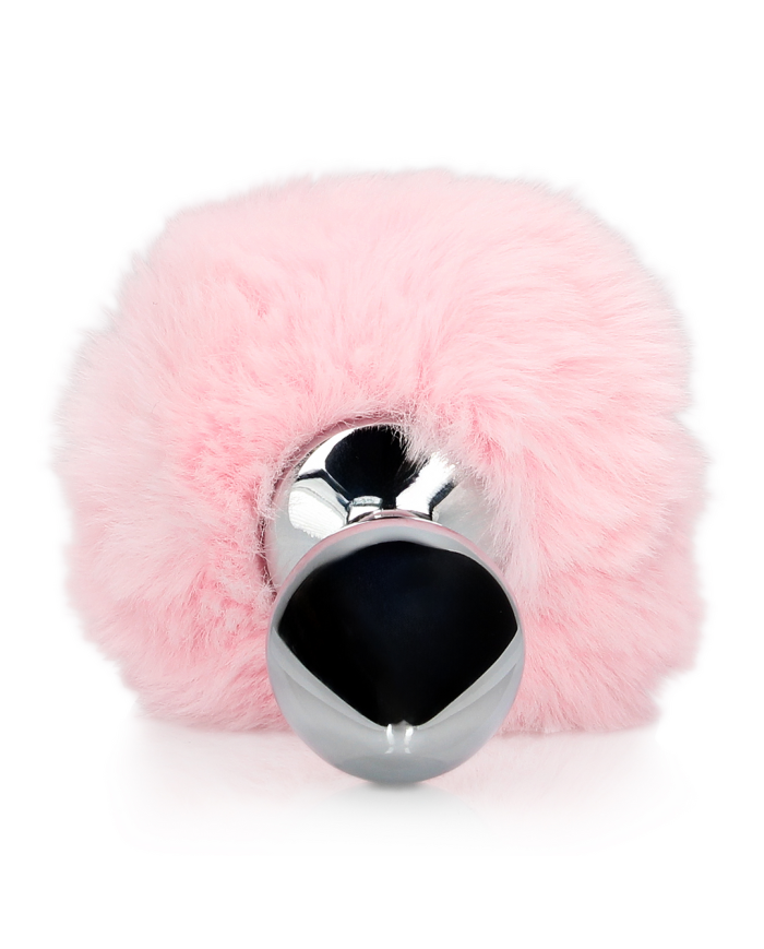 Bunny Tail with Metal Butt Plug - Pink